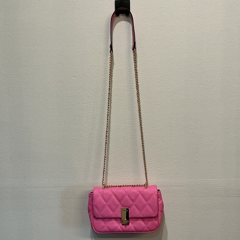Aldo Pink Quilted Shoulder Bag with Gold Chain